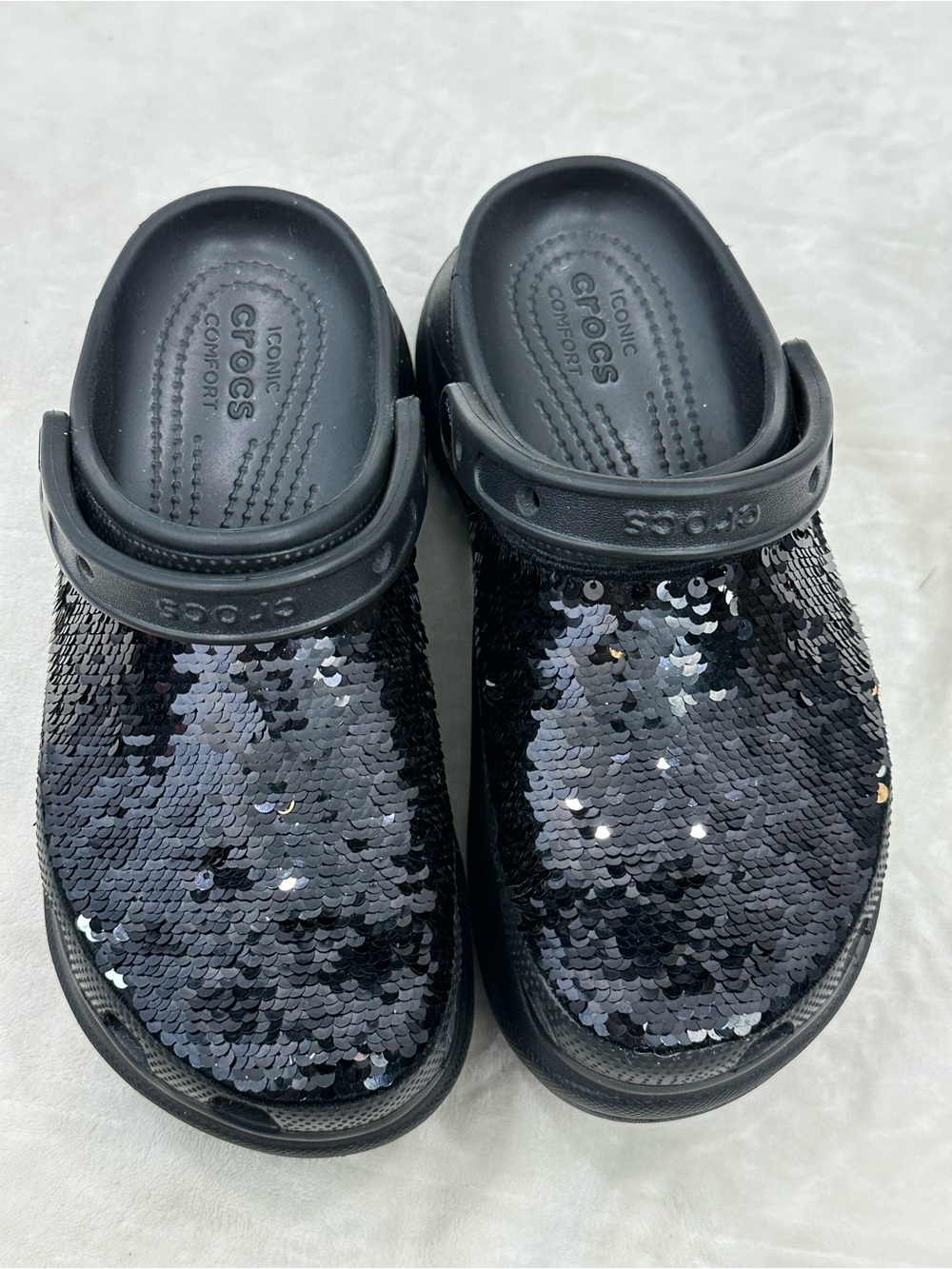 CROCS Black Sequin Classic Clog Sandals